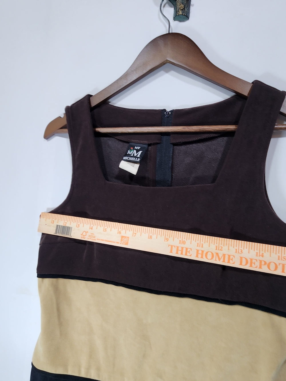 Vintage My Michelle Colorblock Shift Dress 80s Made In USA Brown Beige 9/10 Sm - Picture 6 of 7